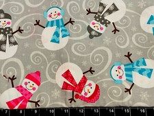 Tina Scrap9"x21" Snowman Frosty Christmas Swirl Pastel Snowflake Cotton Fabric