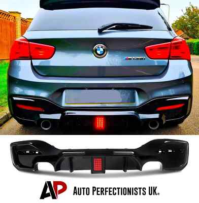 For BMW 1 Series F20 F21 LCI Gloss Black Rear Diffuser Lip M135i M140i WITH LED