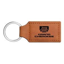 Jeep Grand Cherokee Rectangular Brown Leather Key Chain Key-Ring