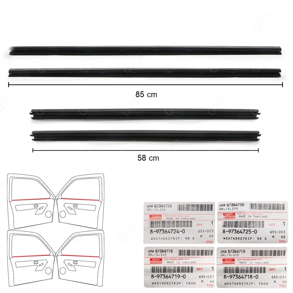 Fits Isuzu D-Max Hi-Lander 2003 08 10 Set 4Dr Lh+Rh Inner Weatherstrip Door Belt - Image 3 of 4
