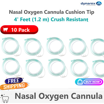 10/Pack - 4 '' FT Adult Cushion Tip Soft Nasal Oxygen Cannulas Standard Connector