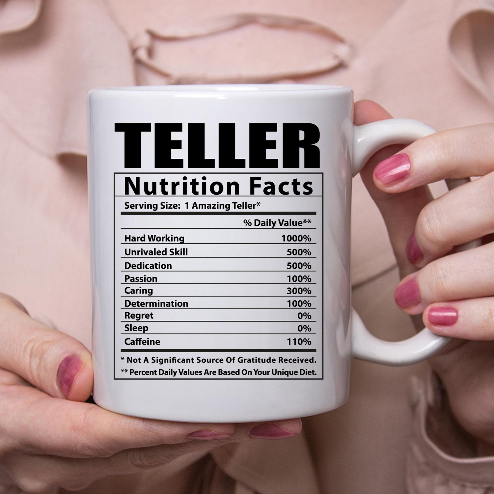 Funny Teller Nutritional Facts White Coffee Mug