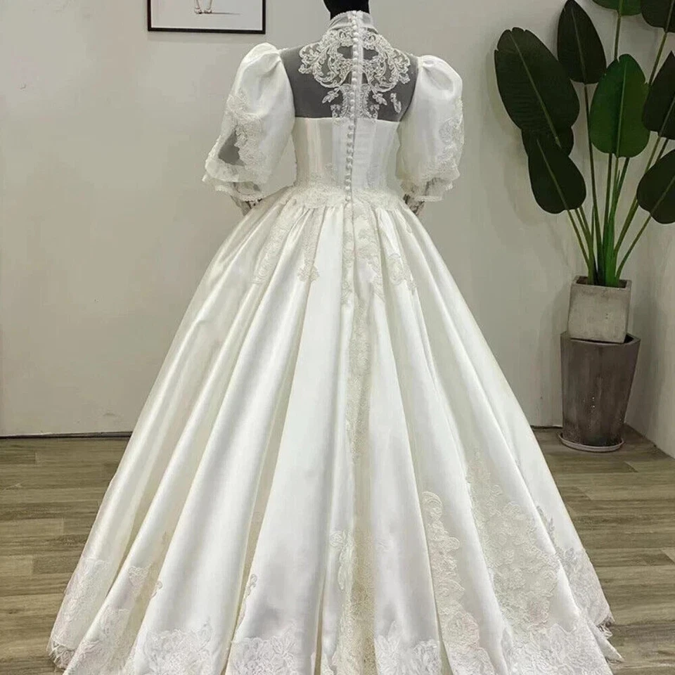 Hochzeitskleid Einfaches Brautkleid Spitze Applikationen Lange Ärmel Vintage - Bild 3 von 4