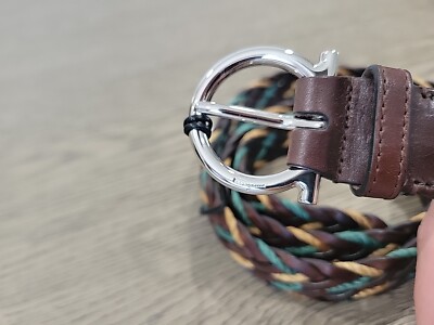 Salvatore Ferragamo Brown Braided Belt with Silver Buckle SALVATORE FERRAGAMO Size 38 Dark Brown Silver Braided  main image 4