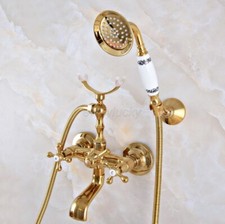Wall Mount Bathroom Gold Color Brass Clawfoot Tub Filler Faucet Handshower