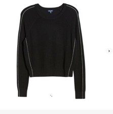 Splendid Stripe Detail Ribbed Crewneck Sweater Women's RF9S140 Black SZ S