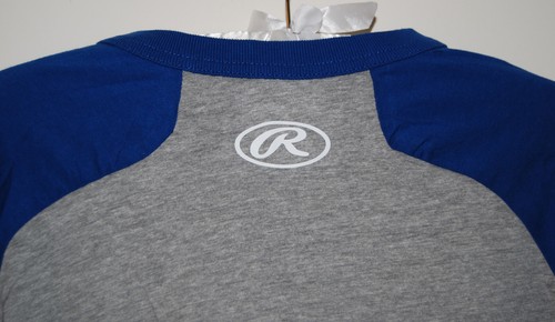 NWT Rawlings Youth Gray Royal Blue Henley 3/4 Sleeve Flag Baseball Shirt M L XL - Picture 7 of 10