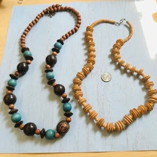 Wood Beaded Necklace Lot See Description For Details
