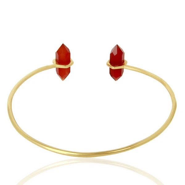 Red Onyx Pencil Gold Plated Cuff Bangle Bracelet Handmade Women Wedding Jewelry - Image 3 of 4