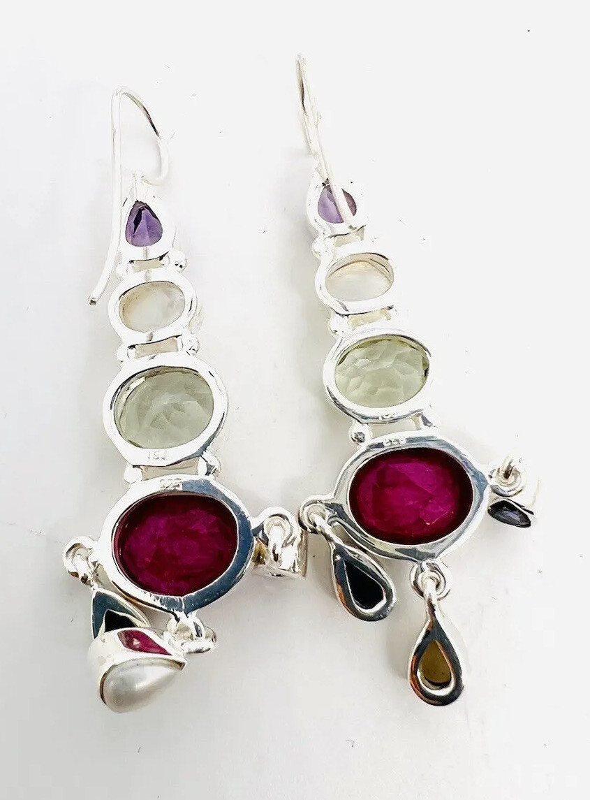 Large Sterling Silver Ruby & Multi Gemstone Drop … - image 7