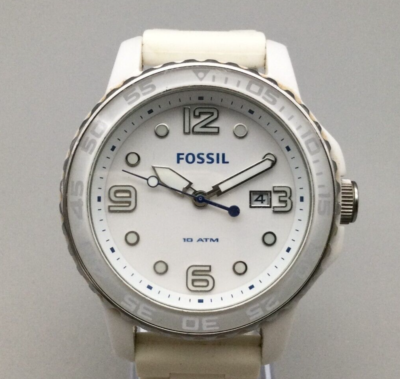 Fossil Watch Women 49mm White Ceramic CE-5002 Day Date New Battery