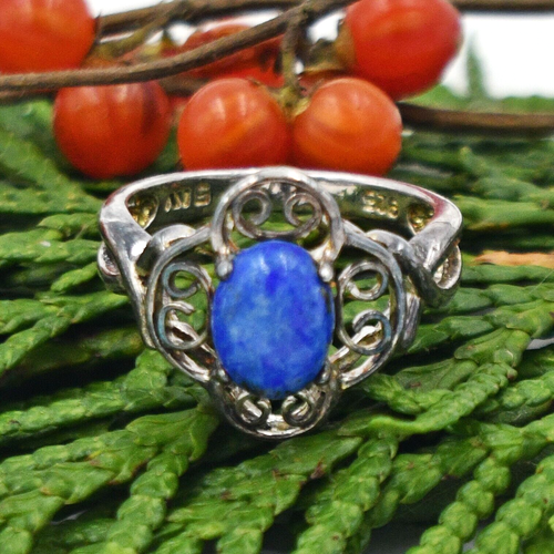 Sterling Silver 925 Lapis Gemstone Open Work Swirl Ring Size 5 1/2 ...
