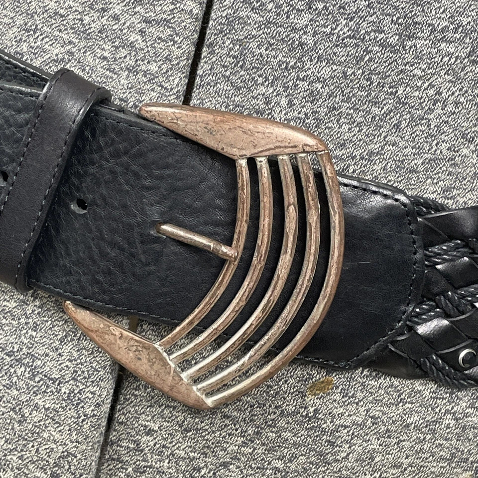 Cinturón Sportmax Code ancho de cuero negro trenzado talla grande tachuelas de cristal Italia Foto 2 de 4