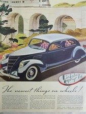 LINCOLN ZEPHER V-12 1937-1938 AUTO CAR ADVERT MAGAZINE ORIGINAL EVENING POST X 2