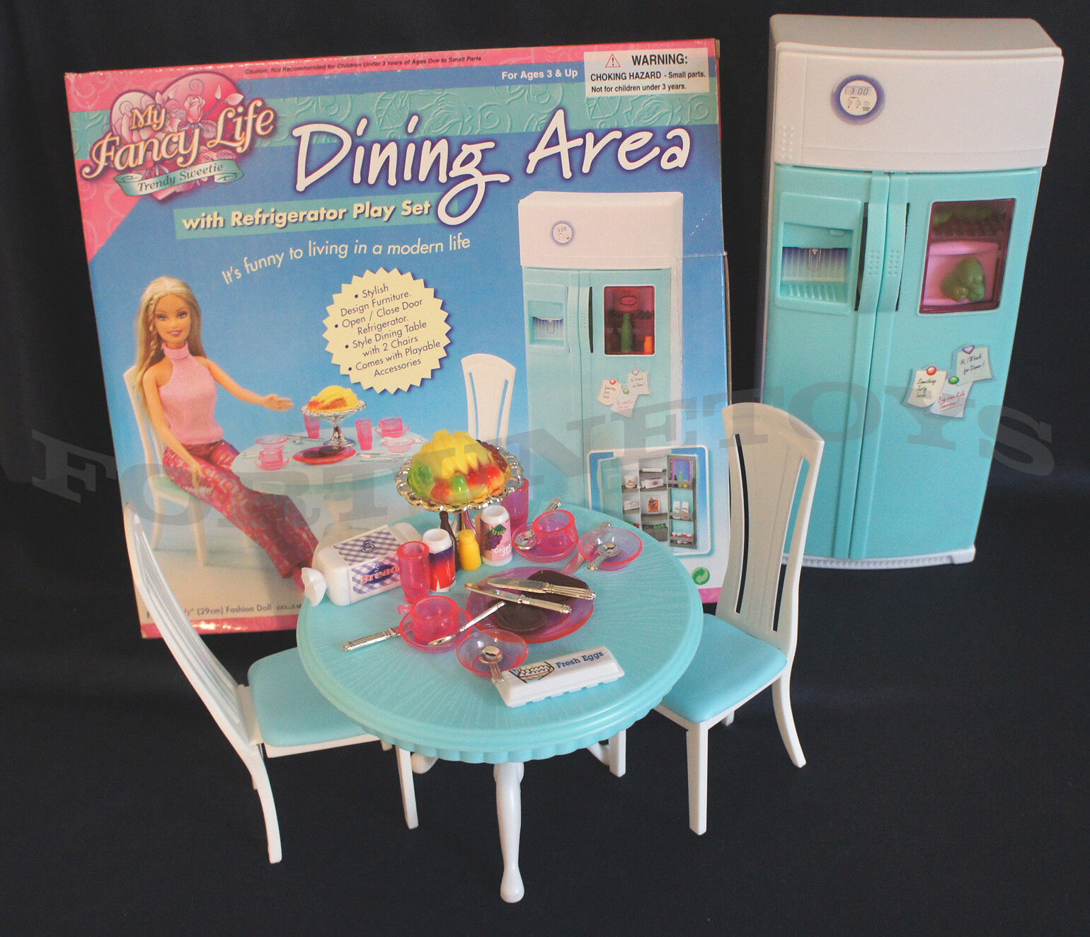 Fancy Life DOLLHOUSE FURNITURE DINING AREA Room w/Refrigerator PLAYSET FOR Dolls