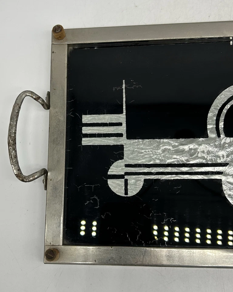 Art Deco Bauhaus Serving Tray with Orange Sherbert Cups, Glass and Silver Plated - Image 4 of 4