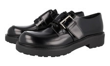 PRADA Leather Derby Buckle Monk Strap Shoes - 2EG457 - Black - US 12 EU 45