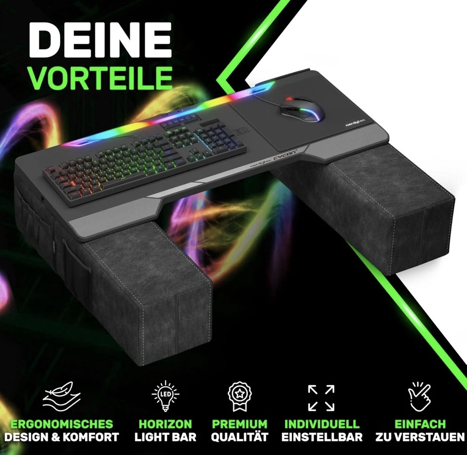 Couchmaster CYCON³ HORIZONLIGHT Bar, Ultimate Ergonomic Usb-Hub Gaming Lap Desk