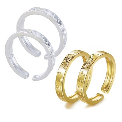 2Pcs Corrosion Pattern Sun Rings Vintage Moon Rings Stylish Jewelry for Students