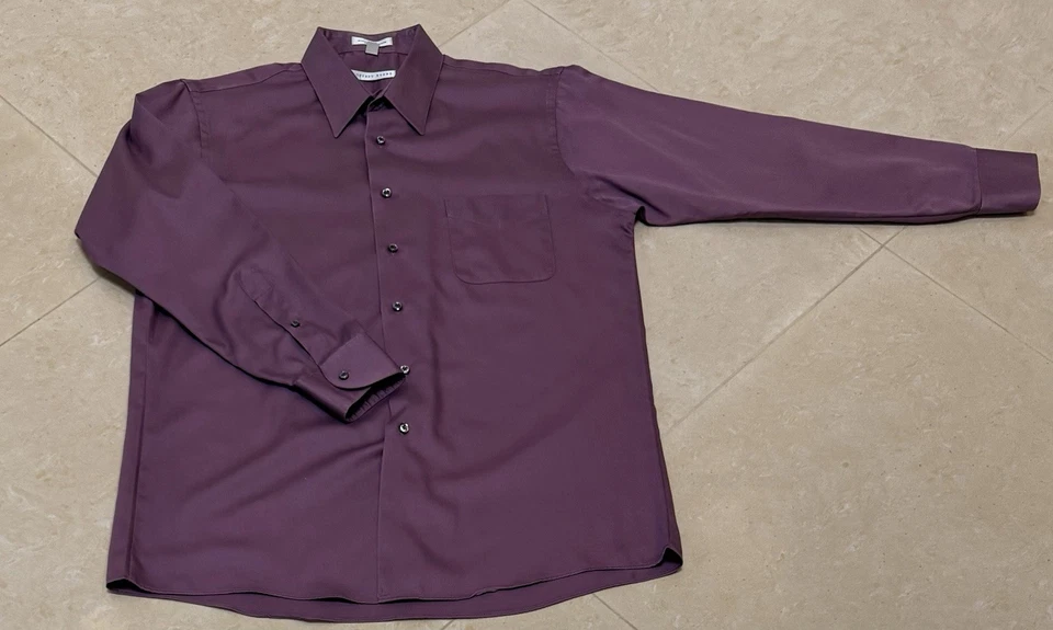 Geoffrey Beene Hombre Camisa de Vestir Satén Manga Larga Púrpura Grande 16 1/2 + 32/33  Foto 3 de 4