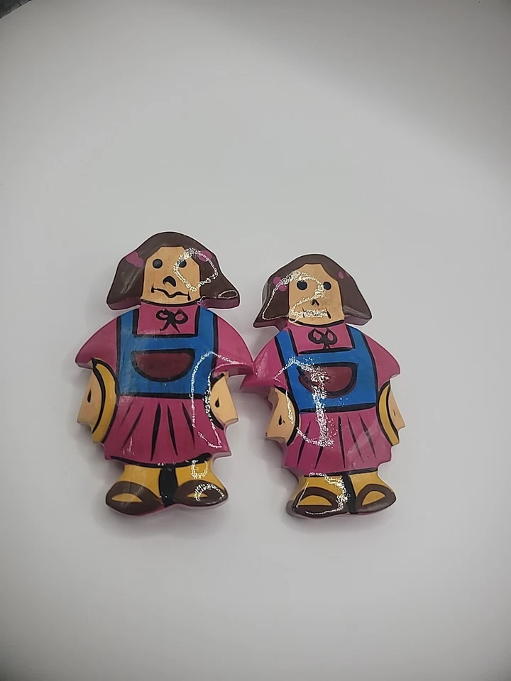 Pendientes Vintage Muñeca Perforada Madera Joyería Disfraz Foto 3 de 4