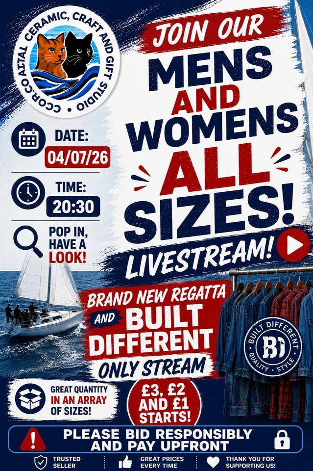 BNWT MENS/WOMENS BUILT DIFFERENT & REGATTA CLOTHING LIVESTREAM (03/07/26)