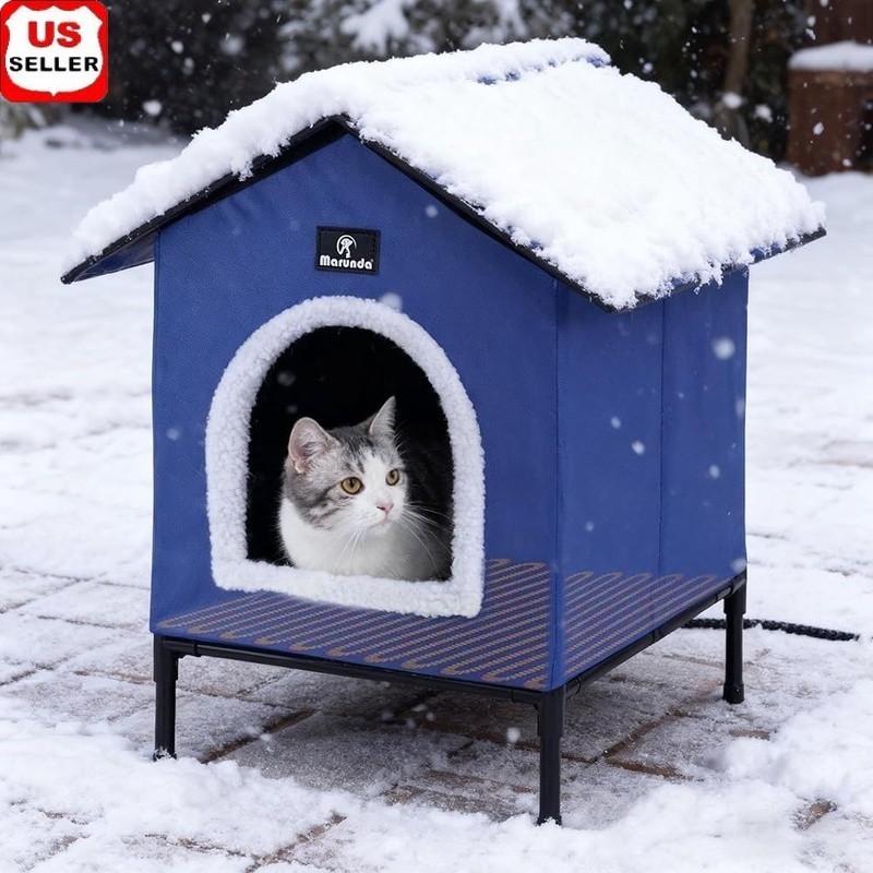 Heated Cat House Indoor Outdoor Cozy Shelter Durable Thermostat