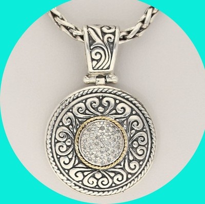 Effy Diamant Balissima Scheibe Anhänger Knebel Halskette 925 18K 18'' lange Weizenkette