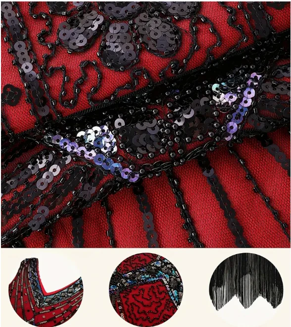 FLAPPER 1920s DRESS SET-Vintage Style Peacock Sequined Dress, and Accessories - Image 4 of 4