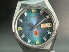 Vintage SEIKO ELNIX 0703-7010 Green Day-Date kanji Men 36mm QZ Watch From JAPAN