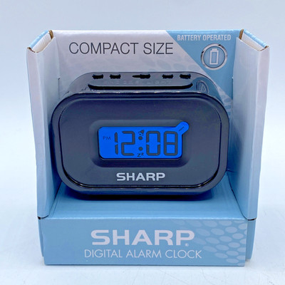 Sharp Digital Alarm Clock Black Battery Operated Compact Traveling  SPC583A