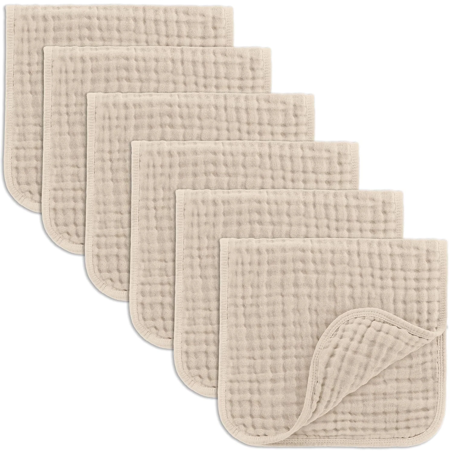 Muslin Burp Cloths 20" X 10", Pack of 6 - Large, 6-Layer, Ultra Absorbent 100% C