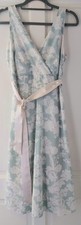 **JOHN ROCHA**Size 12**Mint & Ecru Wrap Floral Print Knee Length Dress**VGC**