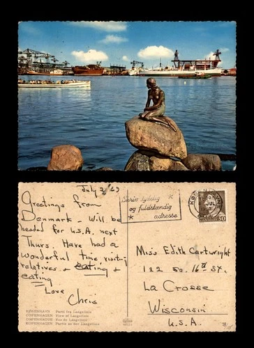 Mayfairstamps Denmark 1967 Kobenhavn to La Crosse WI Mermaid Sculpture Postcard