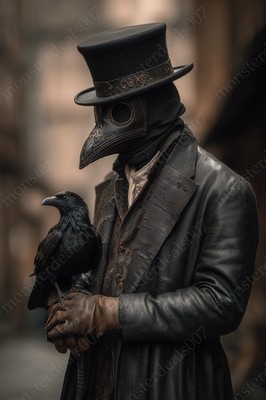 Plague Doctor with Raven Art Print   4 Sizes - Gothic Dark Academia Witch Poster