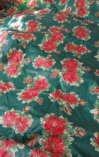 PLASTIC TABLECLOTH Christmas Poinsettias Vtg-Large-Modern 1990s 86"L X 50"
