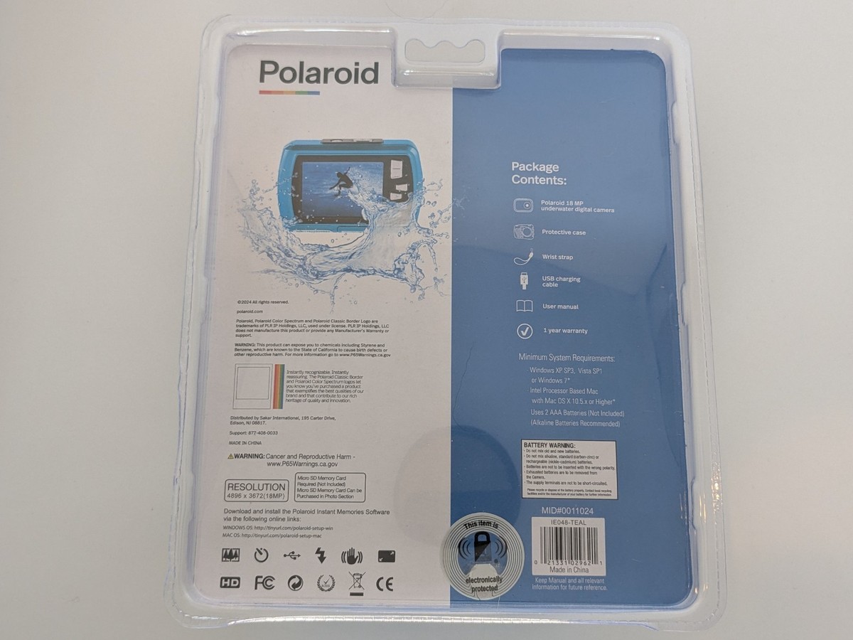 Polaroid 18MP Waterproof Digital Camera Teal Shockproof Dustproof