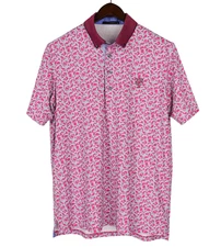 Greyson Golf Polo Shirt Mens Medium Merwolf Pattern Pink Performance MGC Golf