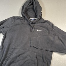 Nike Hoodie Mens Medium Black Pullover Sweatshirt Embroidered Swoosh Fleece