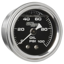 Glowshift Mechanical 100 Psi Oil Pressure Gauge Liquid Filled 38mm Black Dial