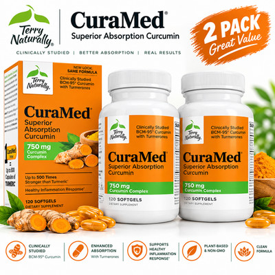 2x Terry Naturally CuraMed Curcumin 750mg 120 Softgels Superior Absorption
