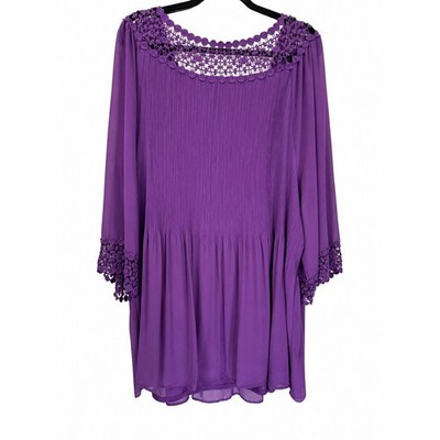 NWT Catherines 4X Purple Crochet Lace Pleated Chiffon Tunic Top Boho Plus 30/32W