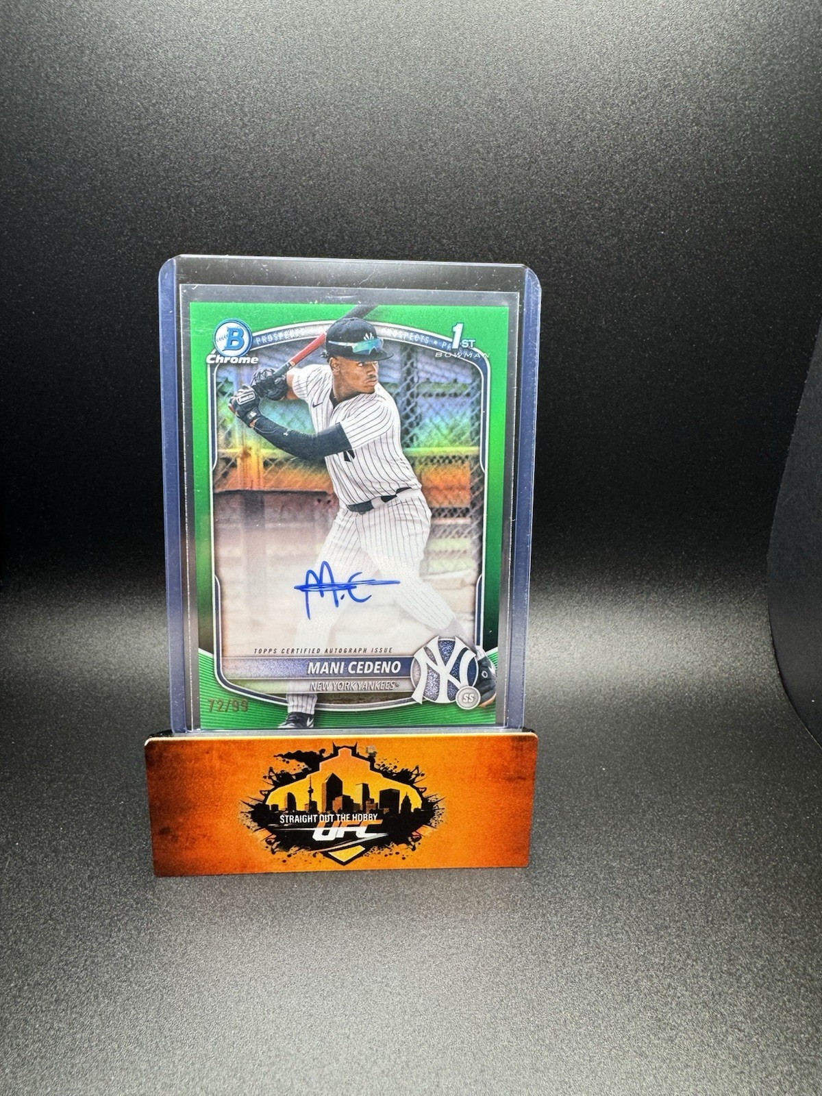2025 Bowman Chrome Mani Cedeno Auto Green Refractor 1st # /99 Yankees