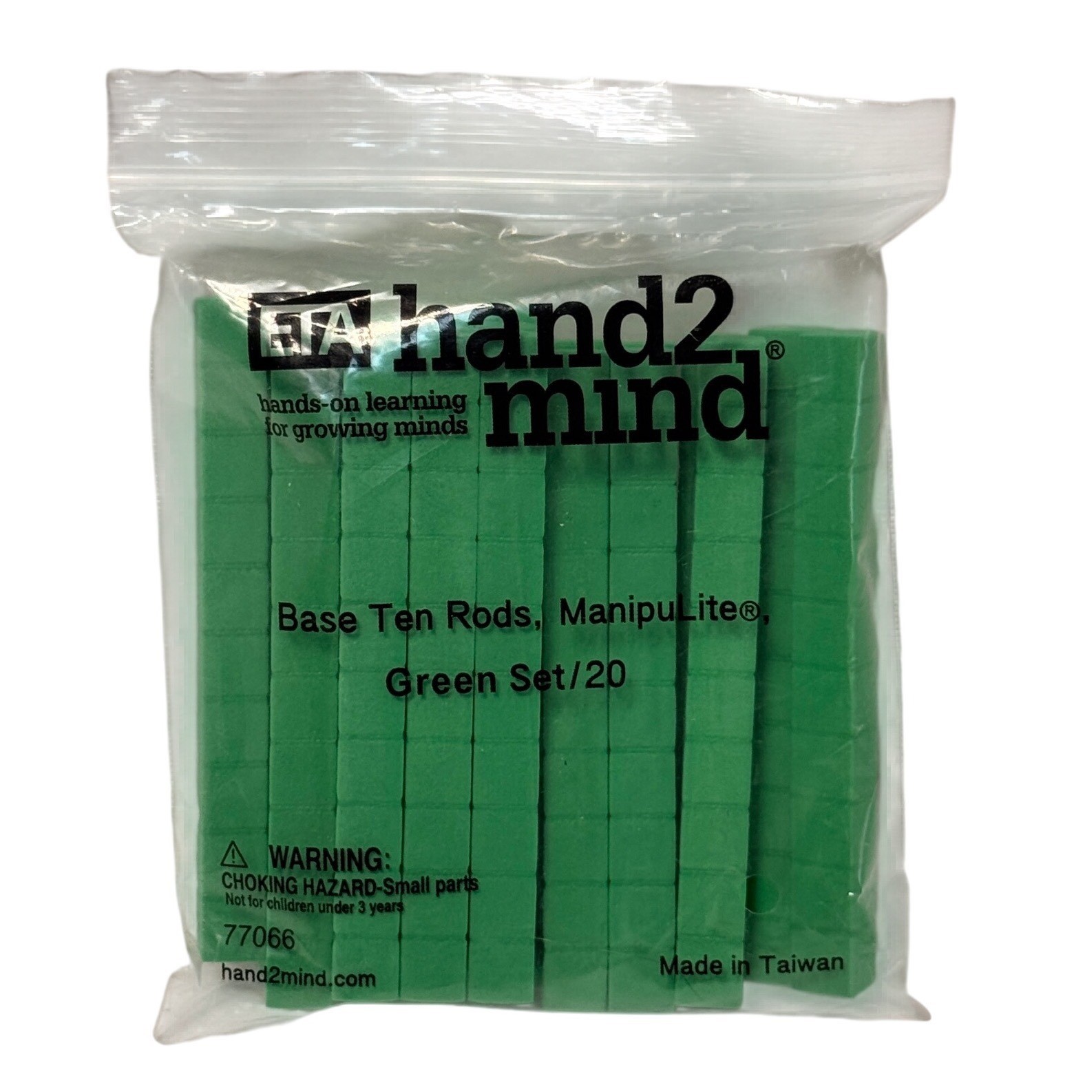 hand2mind Base Ten Rods ManipuLite Green Set of 20 Math Manipulatives