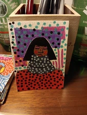 Winter Themed Aceo Original Mixed Media Abstract Woman - Jamie  In Winter