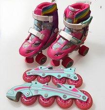 Roller Derby Size 12-2 Girls Rainbow Unicorn Skates With 2 Sets Rollers