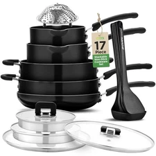 NutriChef 17pcs Set Modern Kitchen Cookware Non-Stick PFOA Free & Glass Lids
