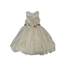 Bonnie Jean Blush Pink Cream Floral Lace Dress Satin Ribbon Bow Layered Skirt 5t