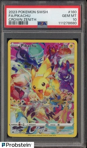 2023 POKEMON SWORD AND SHIELD CROWN ZENITH #160 FA/PIKACHU CROWN ZENITH PSA 10
