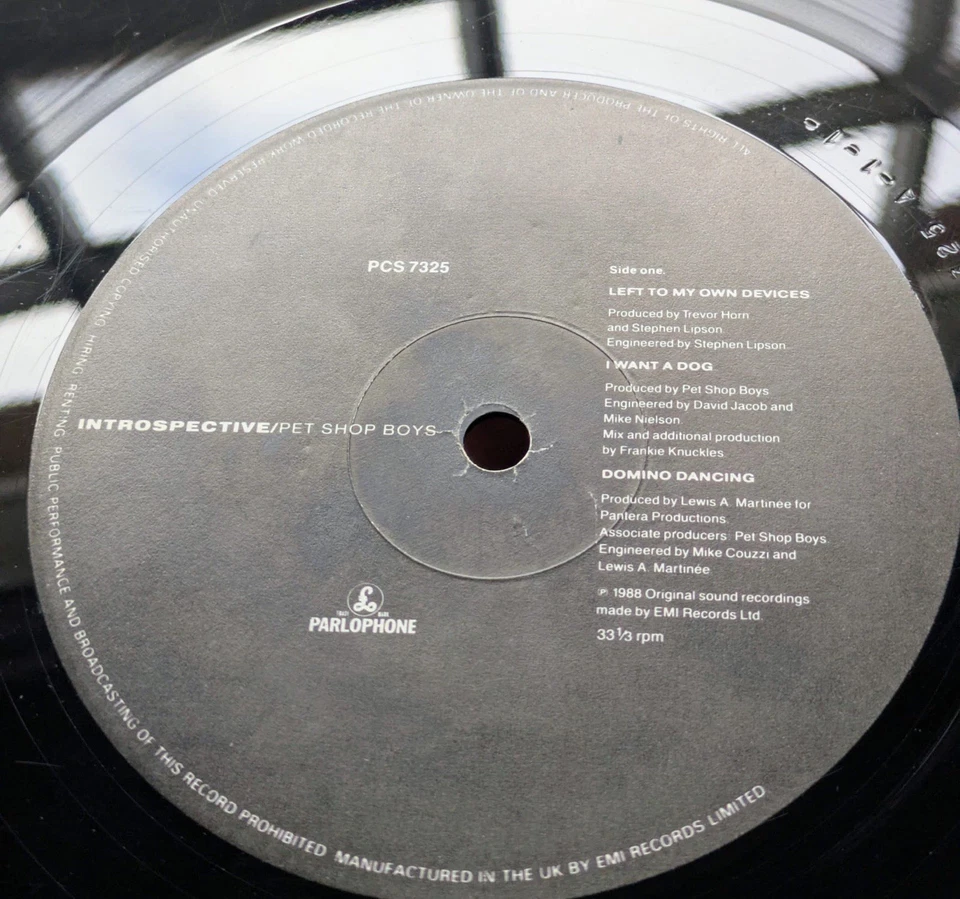 PET SHOP BOYS INTROSPECTIVE 1988 Vinyl LP A1 B1 PCS 7325 PROCLEANED TESTED 99p - Image 3 of 4